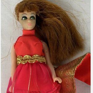 Vintage Topper Dawn Glori Doll Pink Gold Dress Scarf 1970 Red Hair Hong Kong
